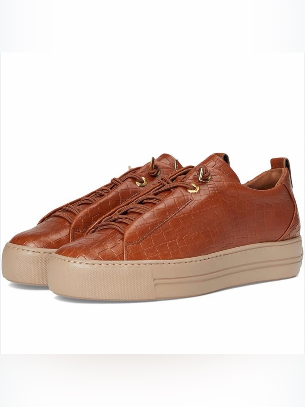 Paul Green Zena Cognac Croc-Embossed Platform Sneakers